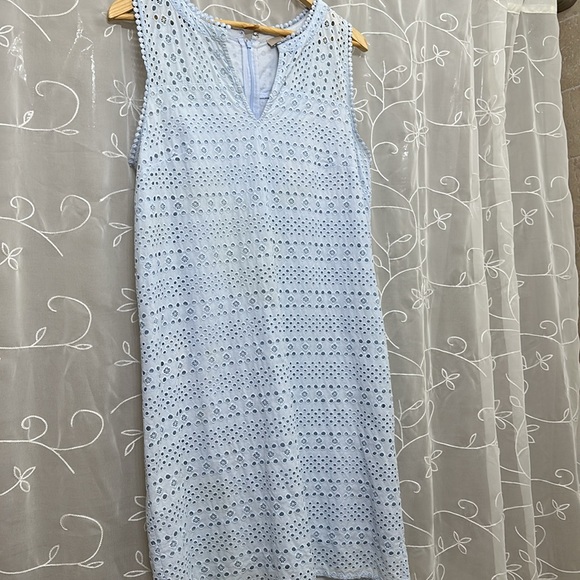 Loft ice blue eyelid lace shift dress women’s size 10. - Picture 2 of 11